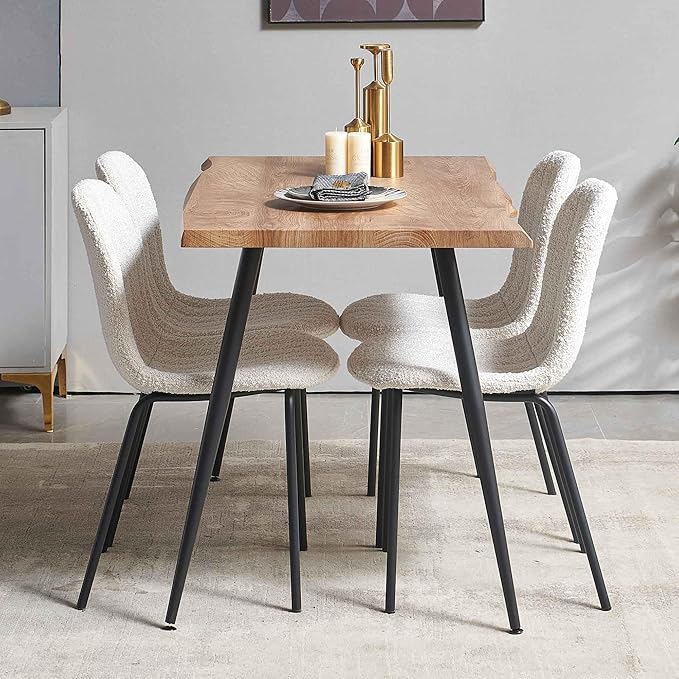 Dining Table Set for 4, Modern Kitchen Table Set and Chairs, 47" Rectangular Dining Table with 4 Mid-Century Dining Chairs Upholstered Boucle Room Chairs fpr Dining Room, Apartment