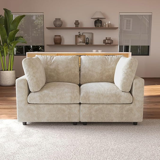 JACH 67" Love Seat Sectional Couches for Living Room, Deep Seat Modular Sofa, Cloud Sectional Couch, Sofa Covers Washable, Minimalist Modern Couch for Living Room, Apartment, Khaki