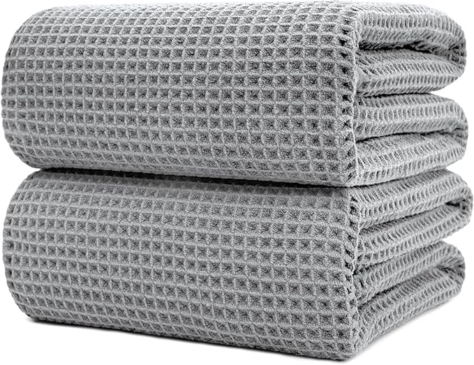 POLYTE 430 GSM Microfiber Quick Dry Lint Free Bath Sheet, 70 x 35 in, Set of 2 (Waffle Weave)