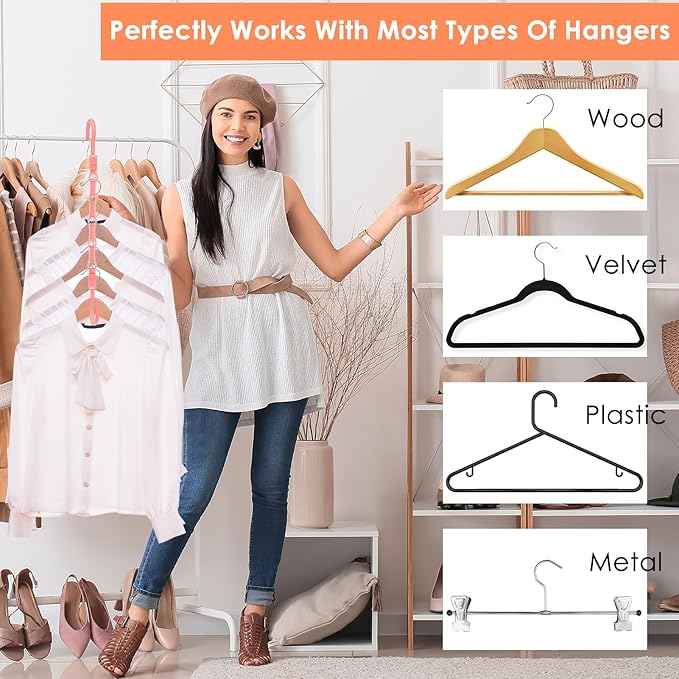 Closet Organizers and Storage, Magic Space Saving Hangers, College Dorm Room Essentials for Girls, Sturdy Cascading Hanger with 5 Holes for Heavy Clothes, Bedroom Home Organization Essentials, 12 Pack