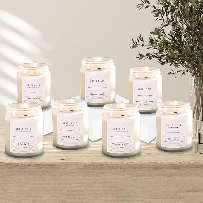 Craft & Kin White Sage Christmas Scented Candles for Cleansing | 8 Oz 45 Hour Long Lasting Holiday Candle | Classic Soy Woodwick Winter Candles | Made with Natural Soy | Gifts for Men and Women