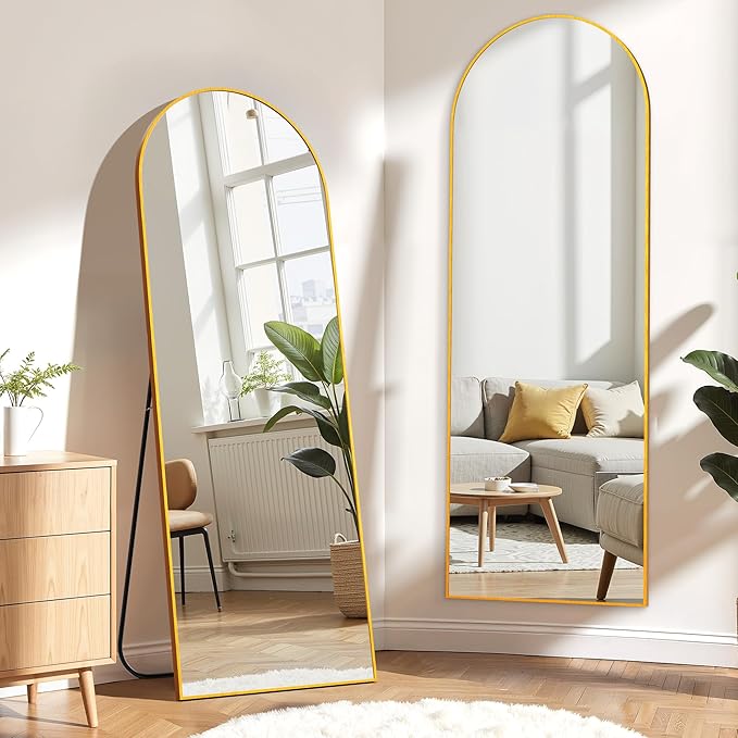 Arched Full Length Mirror, 64.1"×21.1" Large Mirror, Mirrors Full Length for Home Wall Decor, Floor Length Mirrors with Stand for Bedroom Room Décor, Gold