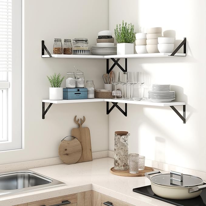 Axeman White Floating Shelves for Wall 32 Inch | 31.5W x 8D Rustic Floating Shelves Set of 2 | 8 Inch Deep Long Wall Shelves for Bathroom Kitchen Living Room | Bookshelf Display Shelves