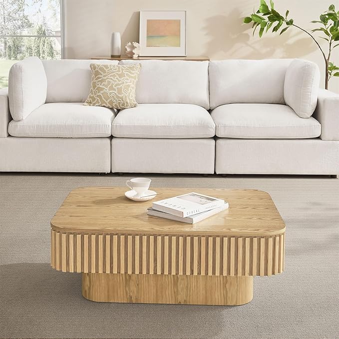 Lift Top Coffee Table for Living Room,Rectangle Handmade Solid Wood Strips, Fluted Coffee Table with Hidden Storage Compartment Small Space Office Apartment (38.6" L×26.8''W×13.8''H-Natural)