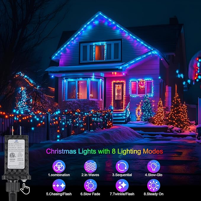 200FT 600LED Christmas Lights Plug in,Outdoor Indoor Fairy Lights with Timer and 8 Modes,Christmas Tree Lights for Garden Party Wedding Christmas Decoration(Multi-Color