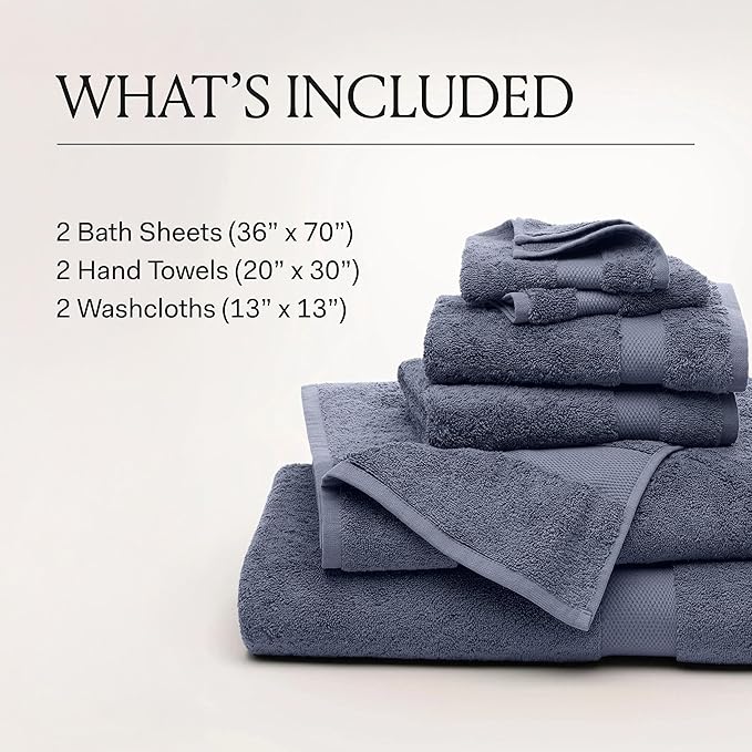 BOLL & BRANCH Plush Bath Sheet Set - Juniper - 6 Piece - Includes 2 Oversized Bath Sheets, 2 Hand Towels & 2 Washcloths - 100% Organic Cotton - Ultra Soft & Luxurious - Quick Absorbing