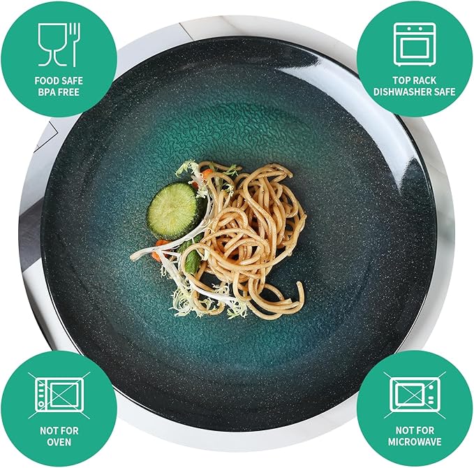 Melamine Dinnerware Set, 12pcs Plates and Bowls Set, Green Dinner Dishes Set for Indoor and Outdoor, BPA-Free, Dishwasher Safe（Green）