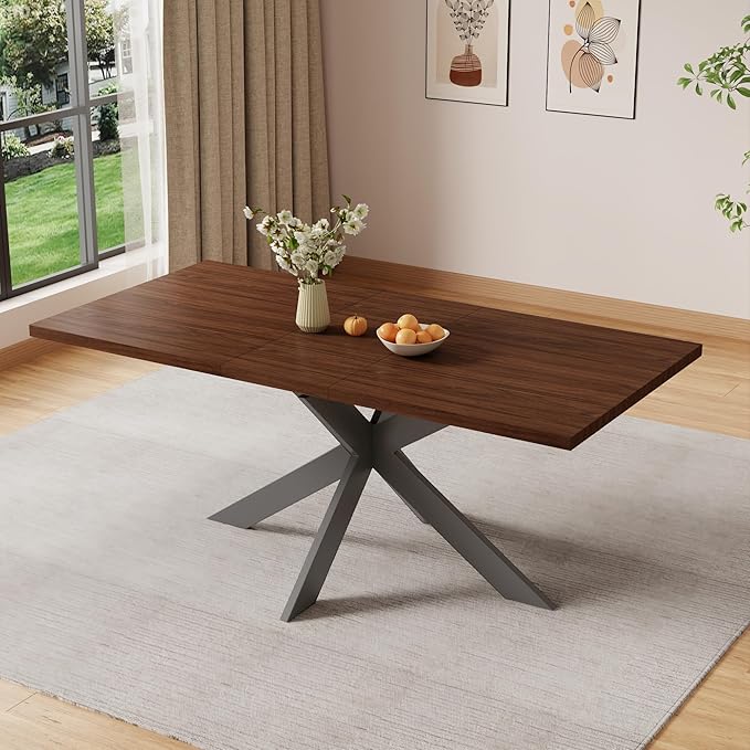 ZckyCine Dining Table Set for 6, Modern 78'' Wood Dining Table and Fabric Dining Chairs Set of 6,Table and Chairs Set of 6,Ideal for Kitchen Dining Room