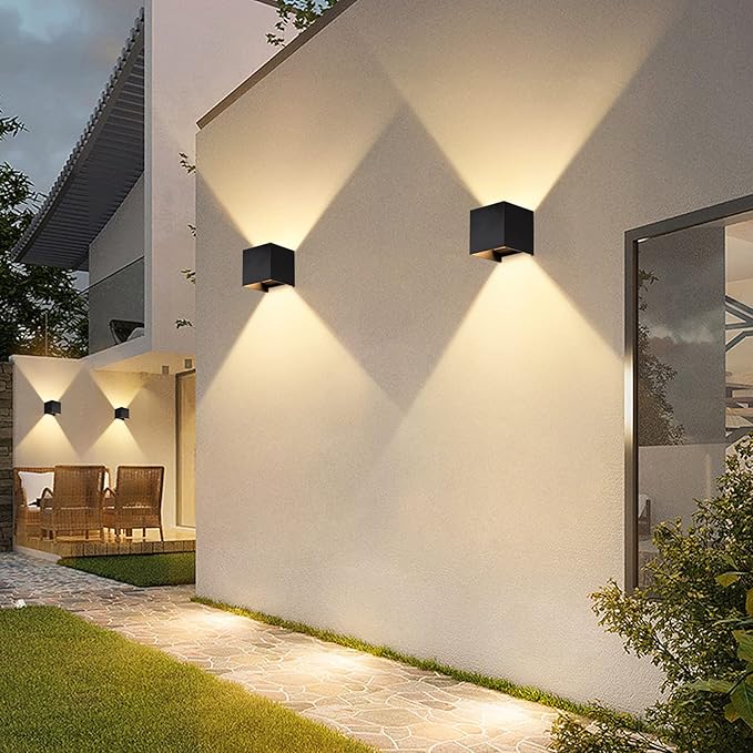 2 Pcs G9 Outdoor Wall Lights Exterior/Interior Wall Sconces Up and Down Lights IP65 Waterproof Modern Outdoor Lighting Square Aluminum Black 3000K Warm Lights Replaceable bulb, Adjustable Light Angle