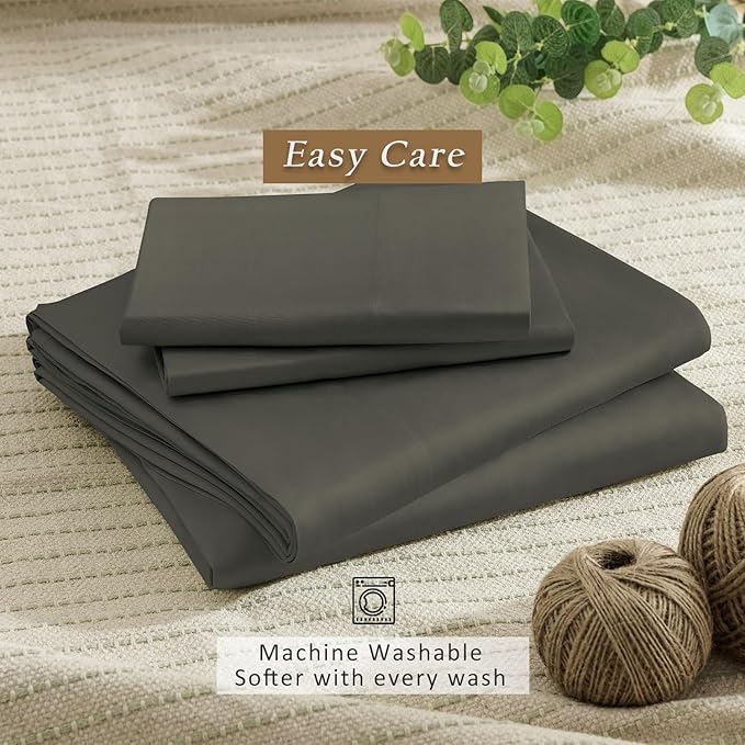 TOSMO Luxury Cooling Sheet Set - 100% Viscose from Bamboo, 3-Piece Bedding Set (Twin Size) - 18” Extra Deep Pockets, Oeko-Tex Certified, Silky Soft and Breathable, Charcoal