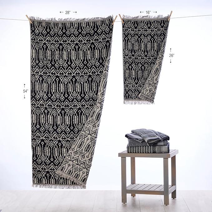 SKL Home Nador 2 Bath, 2 Hand Towel Set, Black