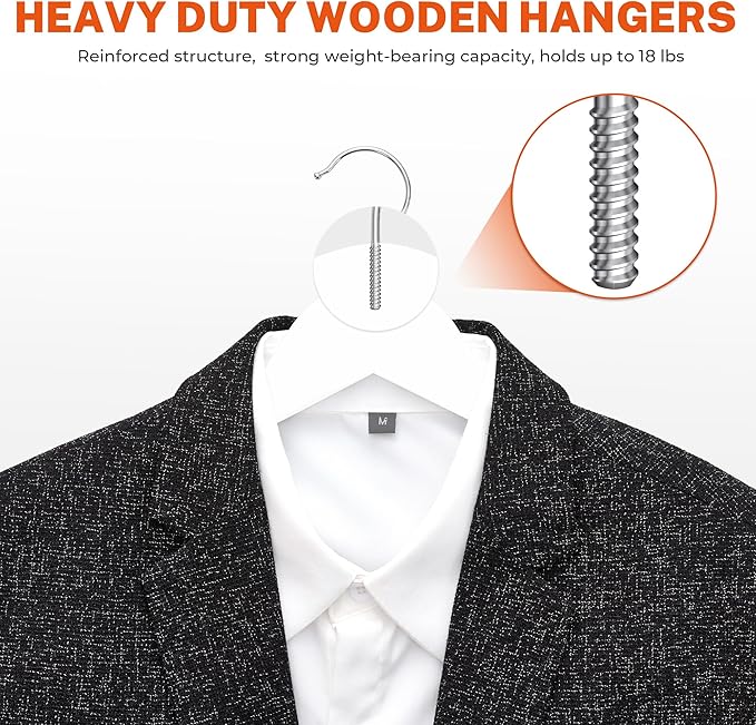 HOUSE DAY Wooden Hangers with Clips 24 Pack, Heavy Duty White Wood Pants Hanger, Premium Skirt Hanger with Adjustable Clips, Solid Clip Hangers for Suit, Blouse, Dress, Coat, Jacket, Bottom