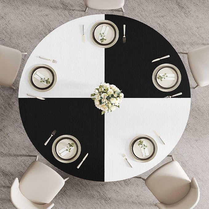 LVB Round Dining Table for 4 to 6 People, Industrial Wood Dining Room Table,51 Inch Farmhouse Kitchen Table for Home Kitchen Living Room,Black and White Oak