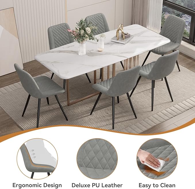Modern Dining Chairs Set of 4, Quality Faux Leather Upholstered Dining Chairs with Metal Legs, Dinner Chairs for Dinning Room Kitchen, Grey