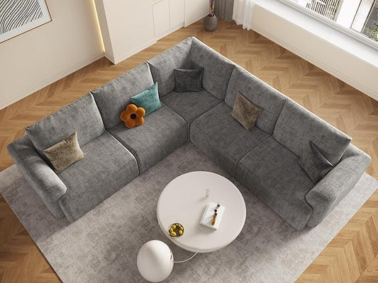 EASE MOOSE Cloud Couch Sectional Sofa, Large L-Shaped Oversized Modular Couch for Living Room, Minimalist Boneless Convertible Couches, 5-Seat Deep Sofas for Bedroom, Chenille (Light Grey)