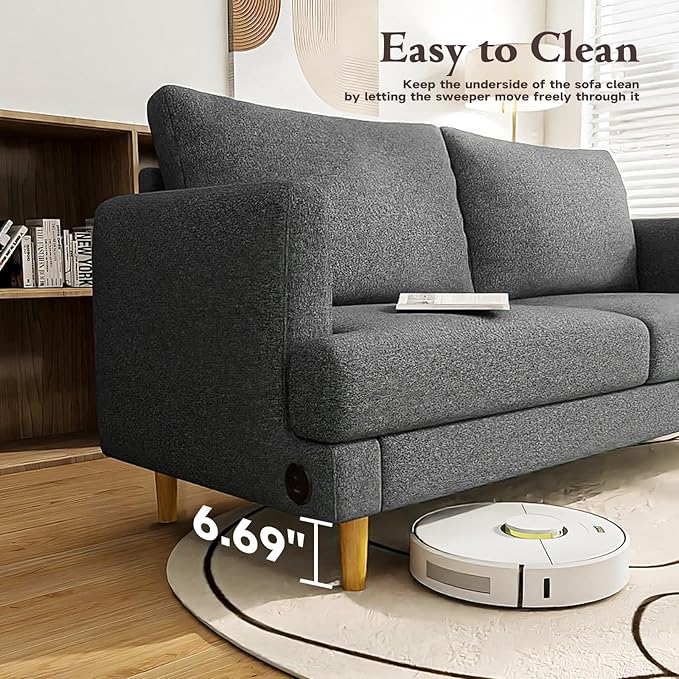 Loveseat Sofa Couch for Living Room with USB Type C Ports – Dark Gray Upholstered 70" Small Couches for Bedroom, Office or Apartment–Modern 2-Seater Deep Seating with Soft Cushions & Sturdy Frame
