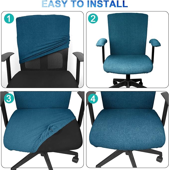 Tallew 4 Pcs Office Chair Covers Set Computer Universal Protective Stretchable Chair Seat Covers Desk Armrest Slipcovers Pads Office Cushion Backrest for Rotating (XL,Emerald Green)
