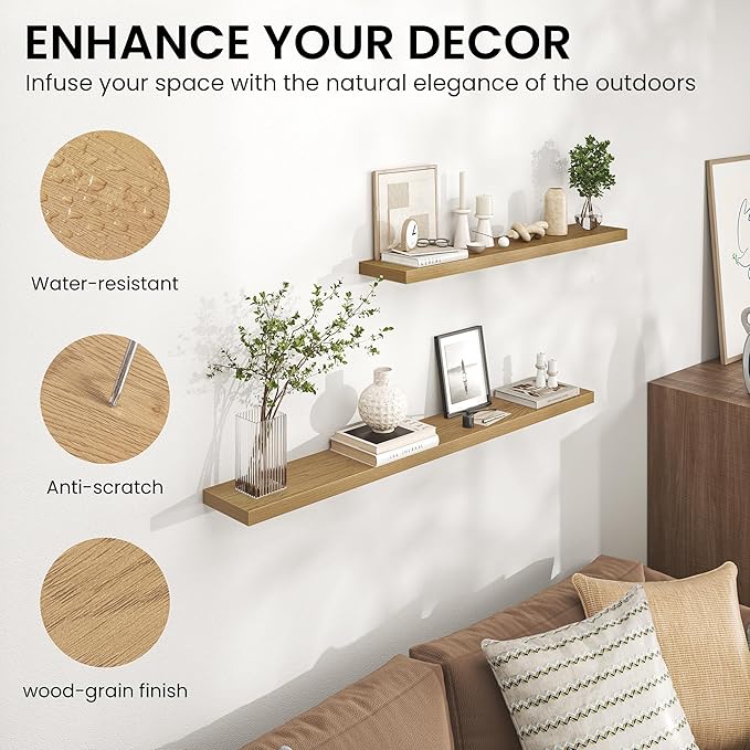 Heimlove Floating Shelves for Wall 40 Inch,Mounted Storage & Display Hanging Shelf with Invisible Brackets,for Bedroom,Living Room,Kitchen,Office,Set of 2,Oak Color