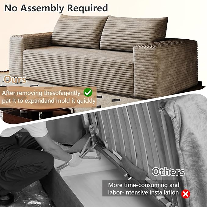 Cloud Loveseat Sofa, Modern Corduroy 2-Seater Couch with Deep Seat, No Assembly Required Memory Foam Sofa, Boneless Sofa in a Box for Bedroom, Apartment, Office,Small Space (Camel,70.8in)