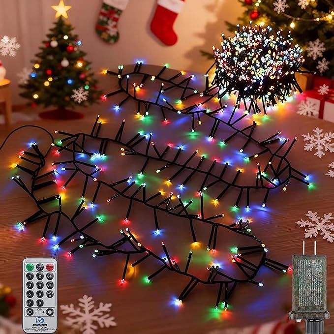 Christmas Cluster Lights Plug-in -52FT 800 LED Firecrackers String Lights,8 Modes Timer Waterproof Twinkle Fairy Lights for Christmas Tree Garland Party(Multicolor)