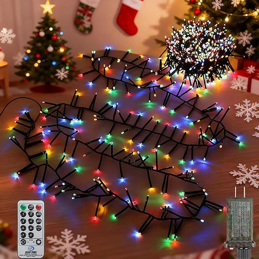 Christmas Cluster Lights Plug-in -52FT 800 LED Firecrackers String Lights,8 Modes Timer Waterproof Twinkle Fairy Lights for Christmas Tree Garland Party(Multicolor)