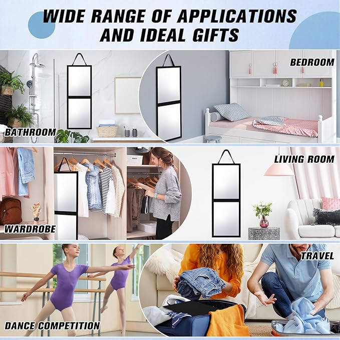Foldable Portable Full Length Mirror for Dorm Dance Backstage Camping Travel Hanging Folding Makeup Body Mirror for Dancers Artists Home Aestheticians Spa(Black,33.5" X 13.4")