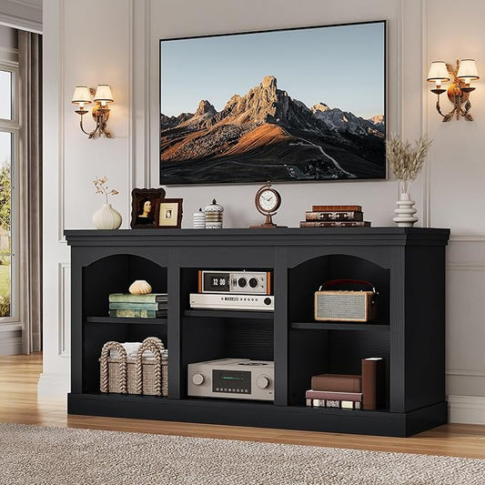 YITAHOME Farmhouse TV Stand for 65 Inch TV, Entertainment Center with Adjustable Shelf, Large TV Console Table for Living Room (Black)