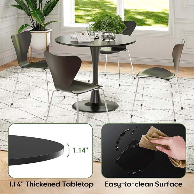 Stary 31.5" Small Round Dining Tulip Table Seats Up to 2-4 People,Wood Tabletop with Metal Pedestal Base