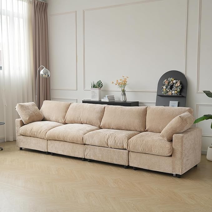 JACH 134" Sectional Couches for Living Room, 4-Seater Convertible Modular Sofa, Cloud Sectional Couch, Sofa Covers Washable, Minimalist Modern Couch for Living Room, Apartment, Khaki