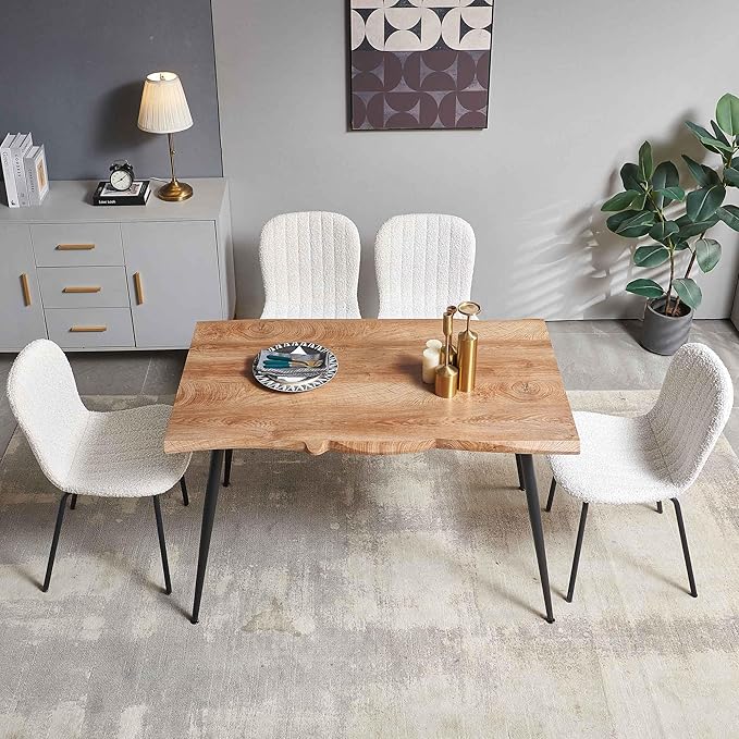 Dining Table Set for 4, Modern Kitchen Table Set and Chairs, 47" Rectangular Dining Table with 4 Mid-Century Dining Chairs Upholstered Boucle Room Chairs fpr Dining Room, Apartment