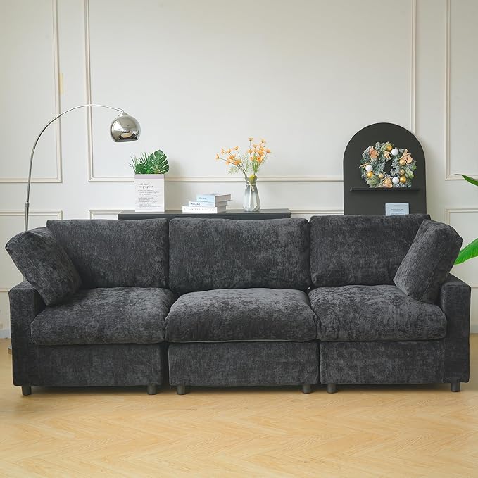 JACH 3-Seater Sectional Couches, Deep Seat Convertible Modular Sofas, Cloud Sectional Couch, Sofa Covers Washable, Minimalist Modern Sofa for Living Room, Apartment, Black