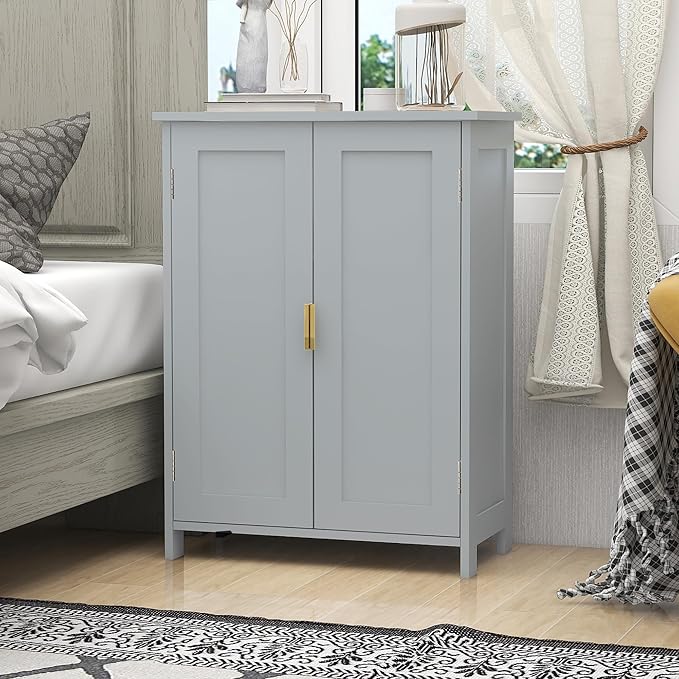 TaoHFE Grey Bathroom Storage Cabinet,Bathroom Cabinets Freestanding with 2 Doors,Towel Cabinet for Bathrooms,Restroom Cabinets,Small Storage Cabinet for Office,Restaurant,Living Room