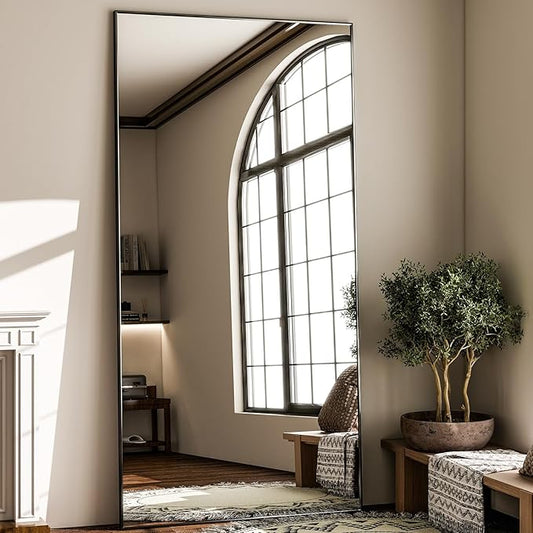 GLSLAND 71"x31" Full Length Mirror Extra Large Hanging or Leaning Rectangle Mirror Aluminum Alloy Thin Frame Bedroom Floor Dressing,Black
