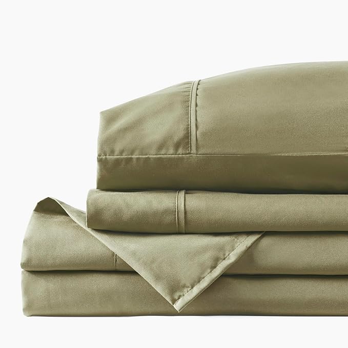 PeachSkinSheets Sage Green Sheet Set - 1500tc Level of Softness - Extra Soft Cooling Sheets for Hot Sleepers and Night Sweats - XL Twin Size