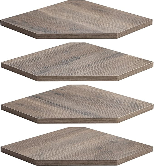 Fun Memories Corner Shelf Wall Mount, Corner Floating Shelves, Set of 4 Corner Wall Shelf Organizer, Rustic Wood Wall Storage Display Shelves for Living Room Bedroom Bathroom Kitchen, Rustic Grey