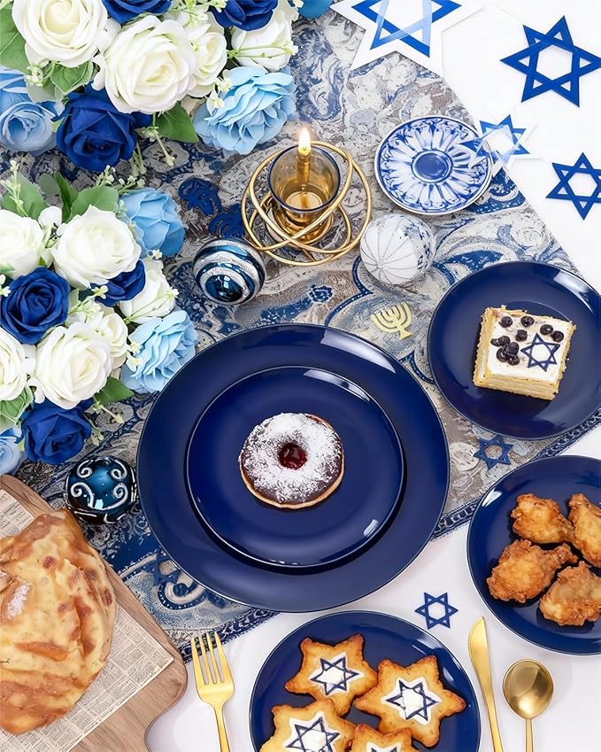 PULOTE 100PCS Blue Plastic Plates - Heavy Duty Navy Blue Disposable - Include 50PCS 10.25inch Dinner & 50PCS 7.5 inch Dessert/Salad Plates - Ideal for Party & Labor Day