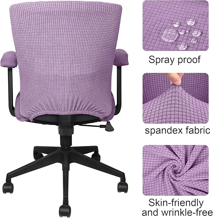Tallew 8 Pcs Office Chair Covers Set Computer Universal Protective Stretchable Chair Seat Covers Desk Armrest Slipcovers Pads Office Cushion Backrest for Rotating (XL,Purple)