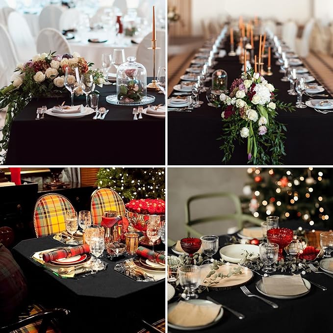 Rectangle Tablecloths 60x120 Inch 6 Pack Black Tablecloth for 6ft Washable Decorative Linen Polyester Table Cloths for 8ft Dining Table Banquets Buffet Parties and Wedding