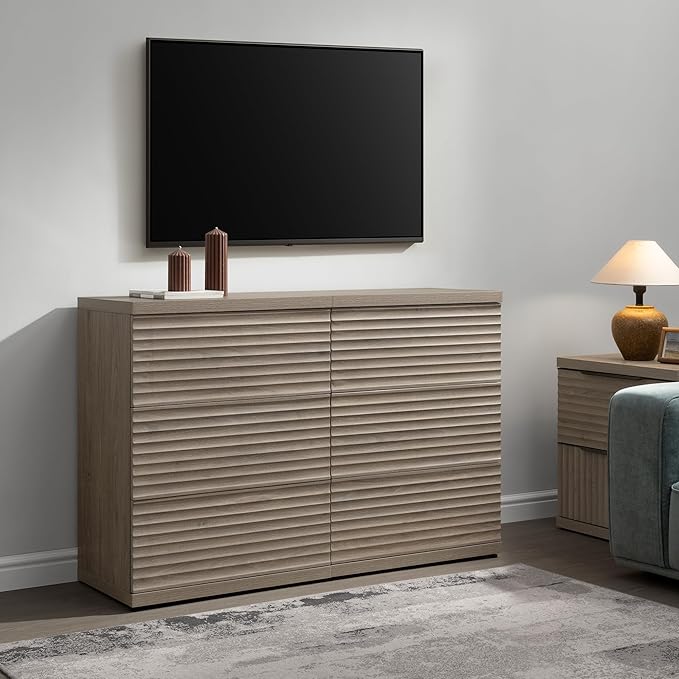 SICOTAS Sideboard Buffet Liquor Cabinet with Storage, Modern Fluted Credenza Coffee Bar Storage Cabinet with Larger Drawers, Mid Century Media Console Table for Living Room Kitchen Hallway (3 Pieces)
