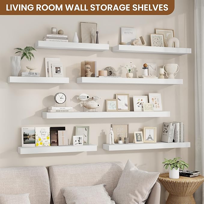 fuqing Floating Shelves for Wall, Wall Mounted Wood Floating Shelf with Invisible Brackets for Living Room, Bathroom, Bedroom, Kitchen Storage and Decor, 30 Inch Set of 2, White