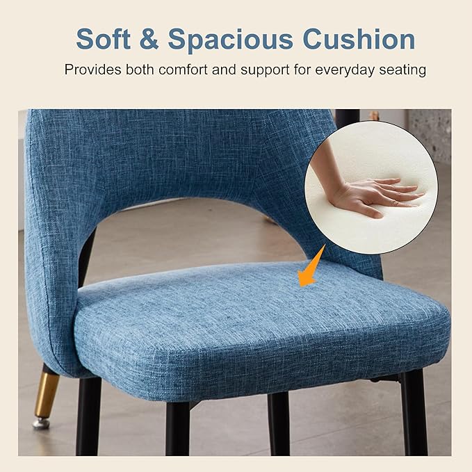 Modern Dining Chairs, Fabric Upholstered Accent Kitchen Chairs with Comfy Padded Seat & Sturdy Metal Legs, Side Farmhouse Chairs for Dining Room, Living Room, Restaurant (Blue, Set of 6)