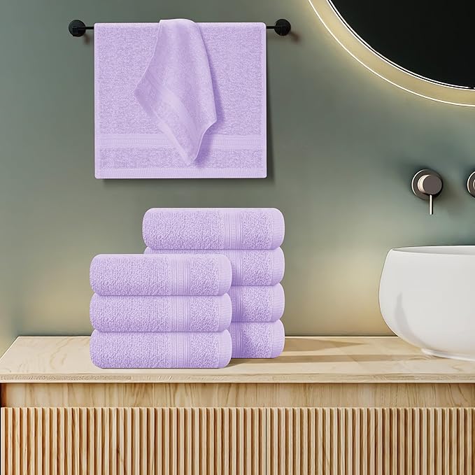 BOUTIQUO Ultra Soft Cotton Washcloths, Contains 12 Piece Face Cloths 12x12 inch, Ideal for Everyday use Face Towels, Compact & Lightweight Multi Purpose Washcloths - Purple