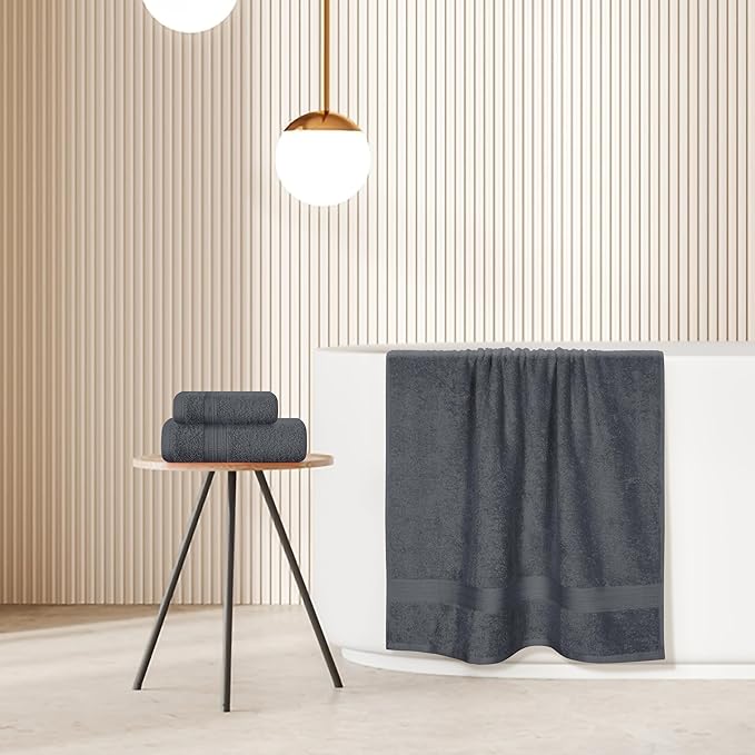 BOUTIQUO Ultra Soft 3 Pack Cotton Towel Set, Contains a Bath Towels 27x54 inch, a Hand Towels 16x24 inch & a Wash Coths 12x12 inch, Ideal Everyday use, Compact & Lightweight - Charcoal Grey