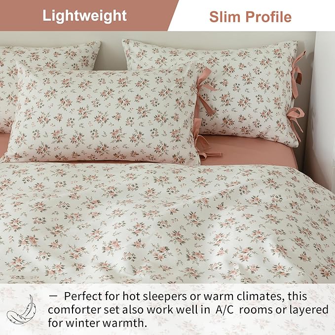 EAVD Vintage Style Pink Floral Comforter Set King Girls White Fluffy Microfiber Chic Garden Floral Bedding Set with 2 Pillowcases Reversible Fresh Botanical Comforter Set for All-Season