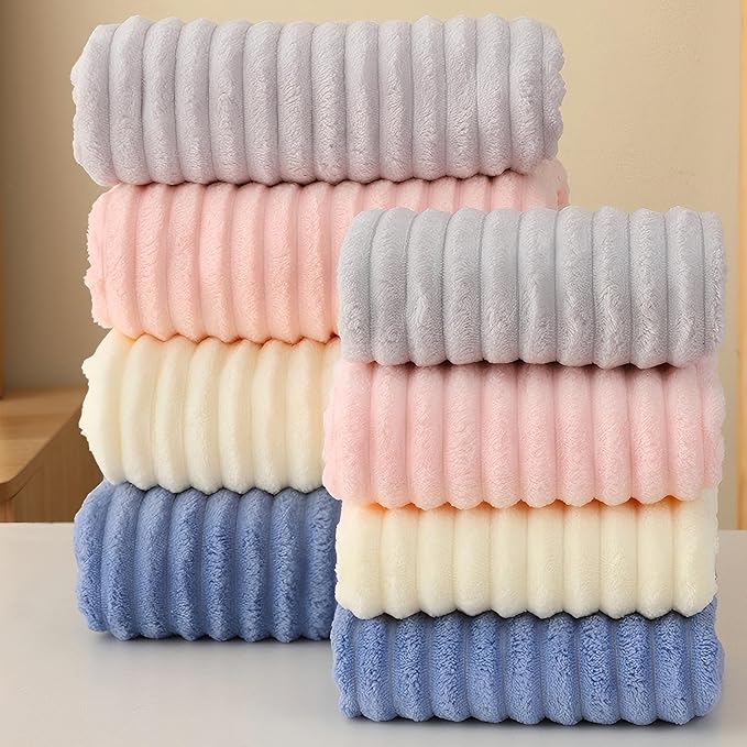Coral Fleece Towel and Bath Towel Set Extra Thick Absorbent Wave Pattern 2 Piece Set for Home Spa and Travel Soft and Quick Drying (Beige)
