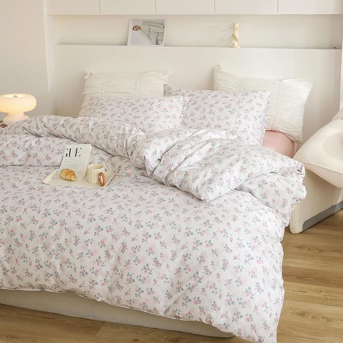 EAVD Vintage Garden Style Floral Comforter Set Twin XL Soft 3-Piece Chic Cottagecore Floral Bedding Set with 2 Pillowcases Cute Aesthetic Botanical Pattern Comforter Set for All-Season