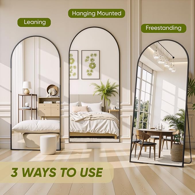 Full Length Mirror, 71"x28" Arched Full Body Mirror, Floor Mirrors with Stand, Body Mirrors Standing Hanging Leaning Against Wall,Aluminum Frame Mirrors for Bedroom Cloakroom,Living Room,Black