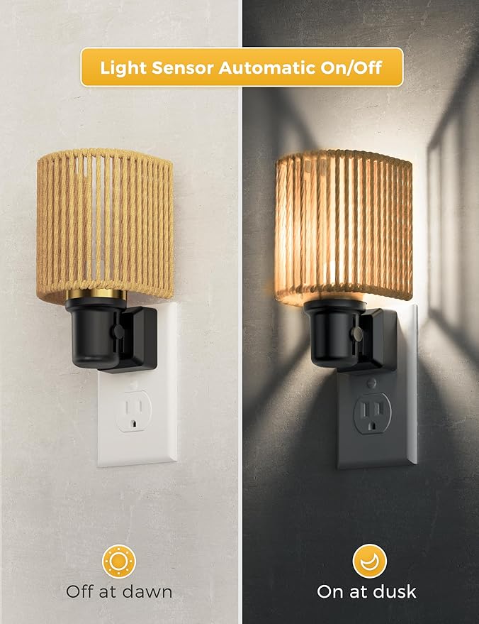 L LOHAS LED Night Lights Plug into Wall, Boho Night Light, 2 Pack, Decorative Bohemian Night Lights, Dimmable 0-100LM, Daylight White, Light Sensor, Vintage NightLight Farmhouse for Bedroom Bathroom