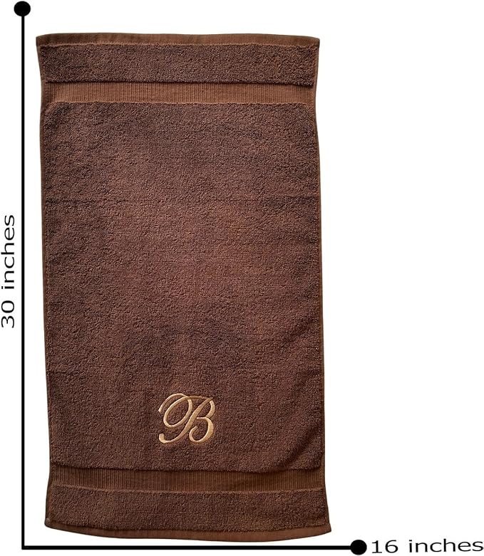 Brown Monogrammed Hand Towels for Bathroom - Luxury Hotel Quality Personalized Initial Embroidered Towel for Powder Room, Spa - GOTS Organic Certified - Set of 2 Beige Letter F