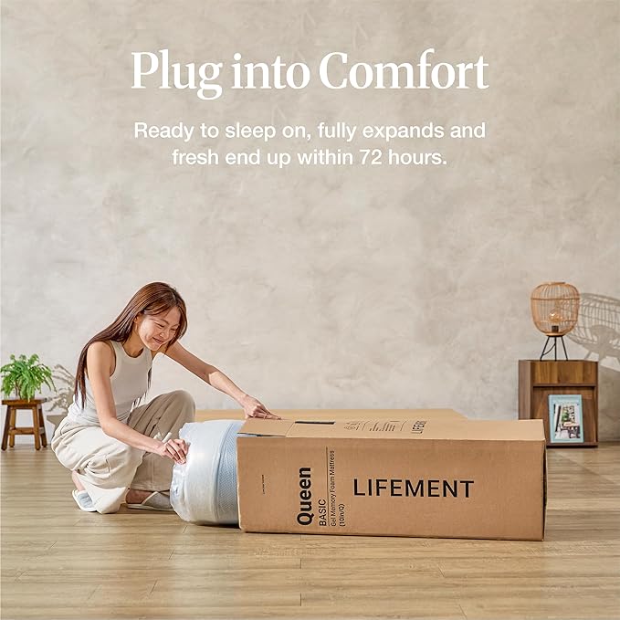 LIFEMENT Basic King Graphite Infused Memory Foam Mattress in a Box | Medium Firm Bed, Fiberglass Free, Certified Pressure Relief Foam, Cooling Comfort Sleep, 12 Inch